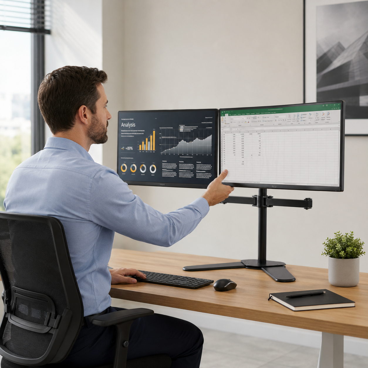 Hiwl Dual Monitor Base Stand, Up to 32 inch, 360 Rotation