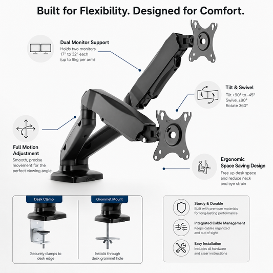 Hiwl Dual Monitor Mobile Base Stand, 13-27 inch, Height Adjustable