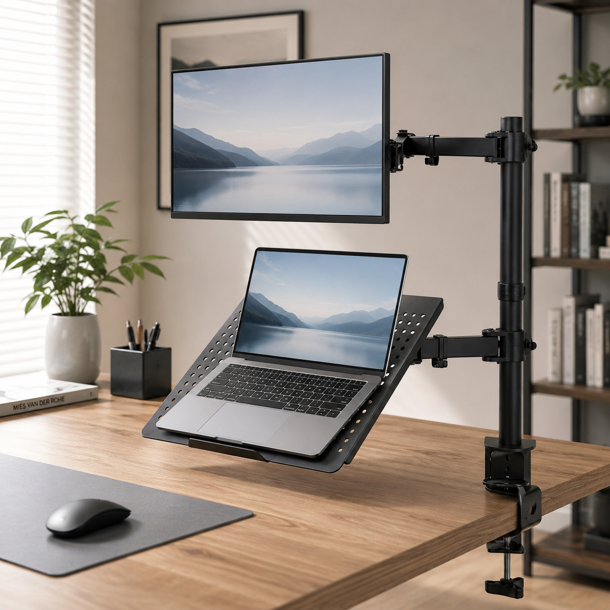 Hiwl Monitor and Laptop Desk Mount, 13-30 inch, Dual Arm