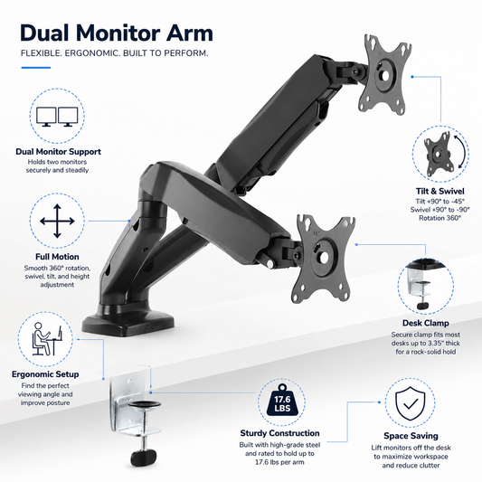 Hiwl Dual Monitor Arm Stand, 16-31 inch, 360 Rotation