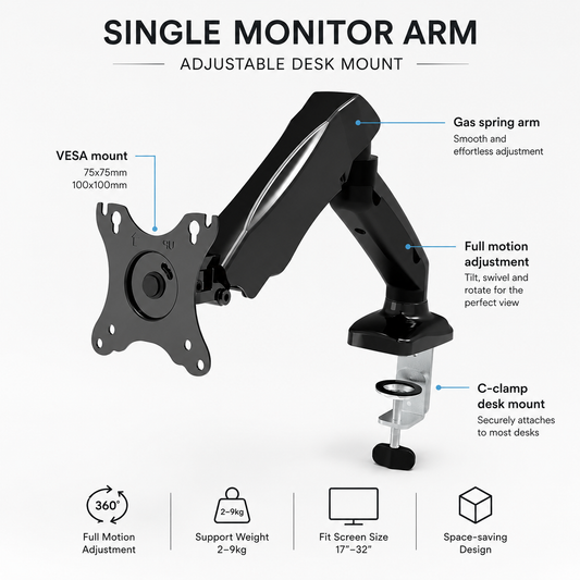 Hiwl Single Monitor Arm Stand, 16-31 inch, Height Adjustable Desk Mount