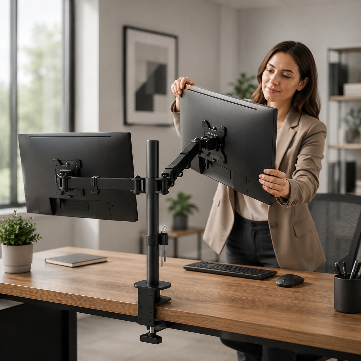 Hiwl Double Monitor Arm Stand, 10-30 inch, 360 Rotation