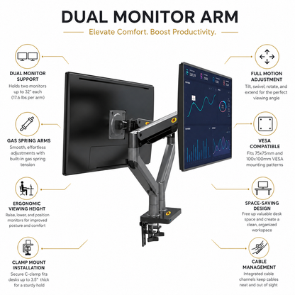 Hiwl NB G35 Dual Monitor Stand, 22-32 inch, 2-12 kg Per Arm
