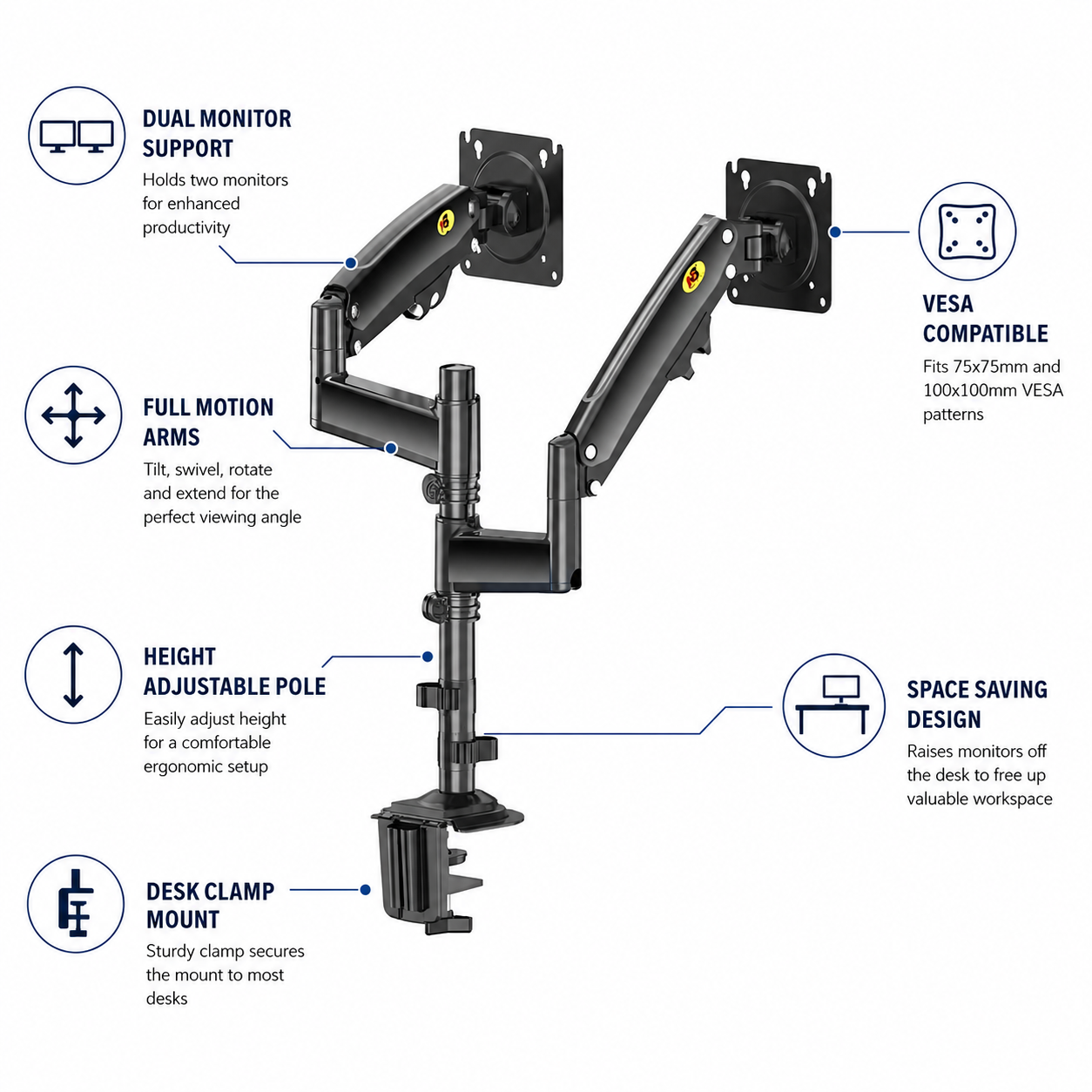 Hiwl NB H180 Dual Monitor Desk Mount, 22-27 inch, 2-9 kg