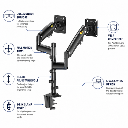 Hiwl NB H180 Dual Monitor Desk Mount, 22-27 inch, 2-9 kg