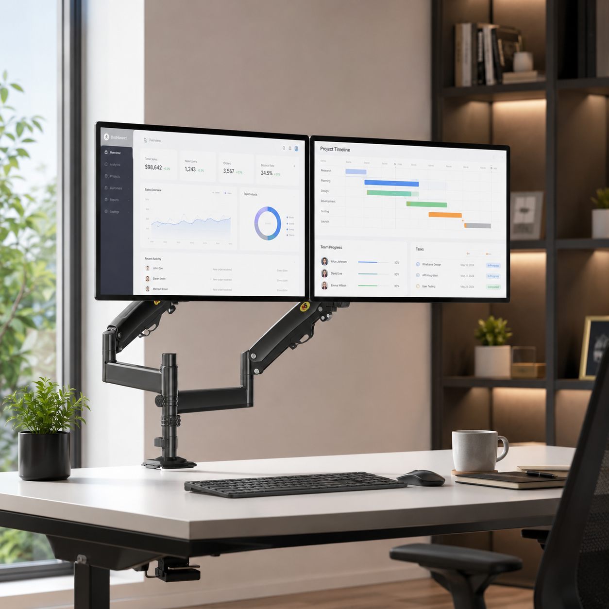 Hiwl NB H180 Dual Monitor Desk Mount, 22-27 inch, 2-9 kg