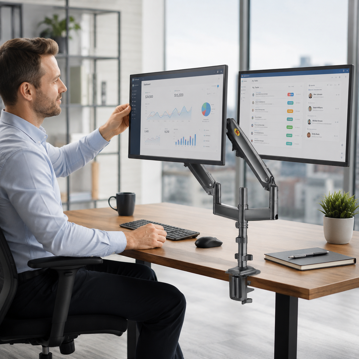 Hiwl NB H180 Dual Monitor Desk Mount, 22-27 inch, 2-9 kg