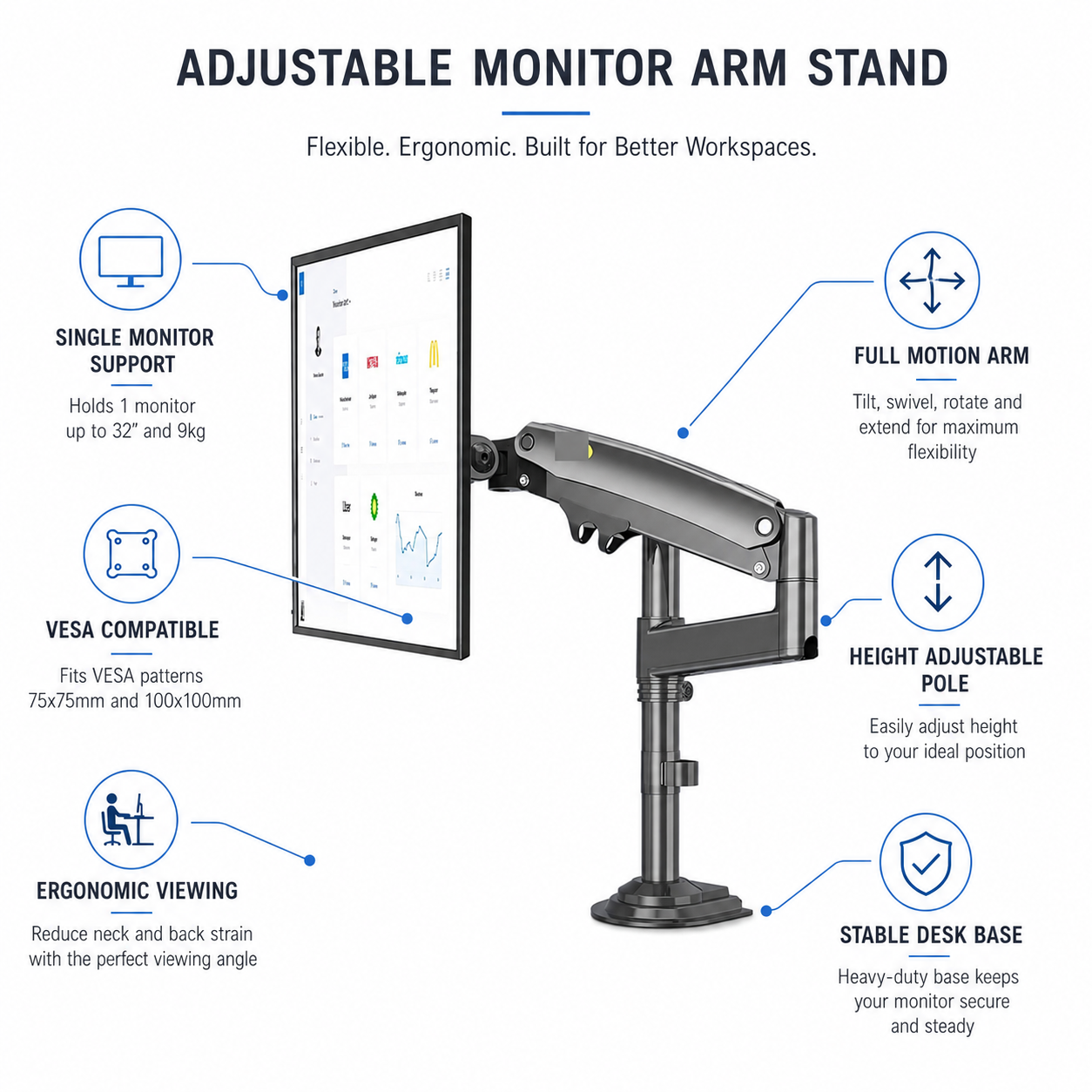 Hiwl NB H100 Monitor Arm Mount, 22-35 inch, 2-12 kg