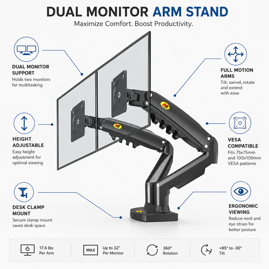 Hiwl NB F160 Dual Monitor Desk Mount, 17-27 inch, 9 kg Per Arm