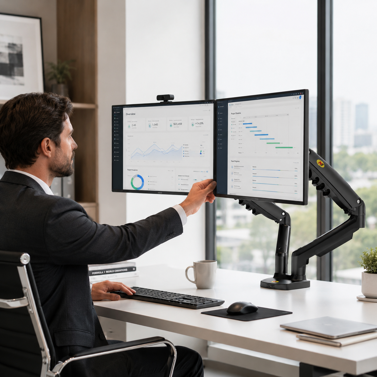 Hiwl NB F160 Dual Monitor Desk Mount, 17-27 inch, 9 kg Per Arm