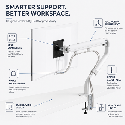 Hiwl Telescopic Monitor Arm Stand, 17-32 inch, White