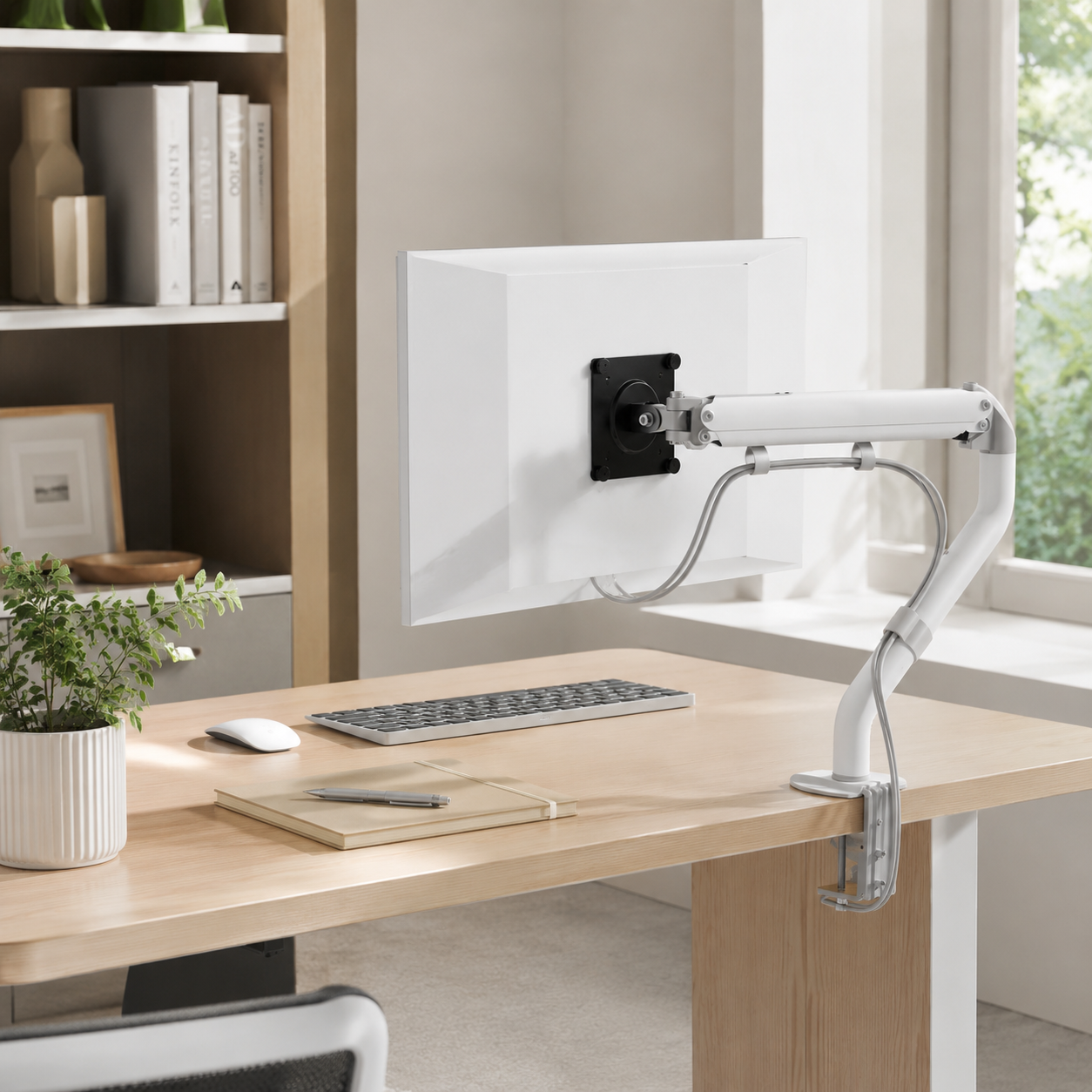 Hiwl Telescopic Monitor Arm Stand, 17-32 inch, White