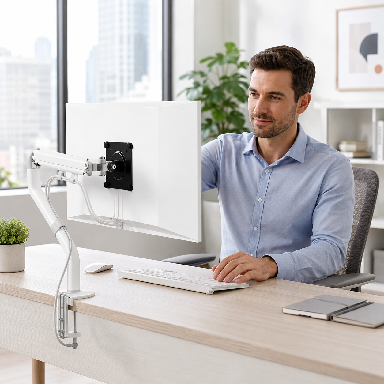 Hiwl Telescopic Monitor Arm Stand, 17-32 inch, White