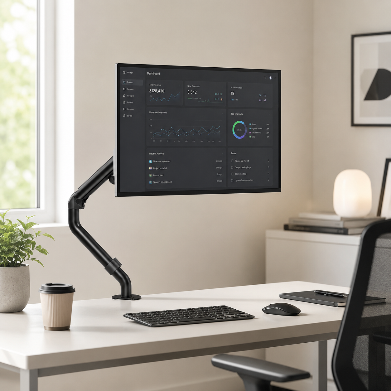 Hiwl Adjustable Monitor Arm Stand, 17-32 inch, Black