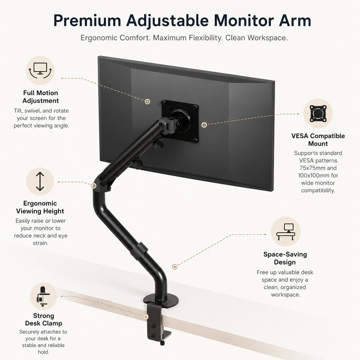 Hiwl Monitor Arm Stand, Up to 32 inch, Height Adjustable