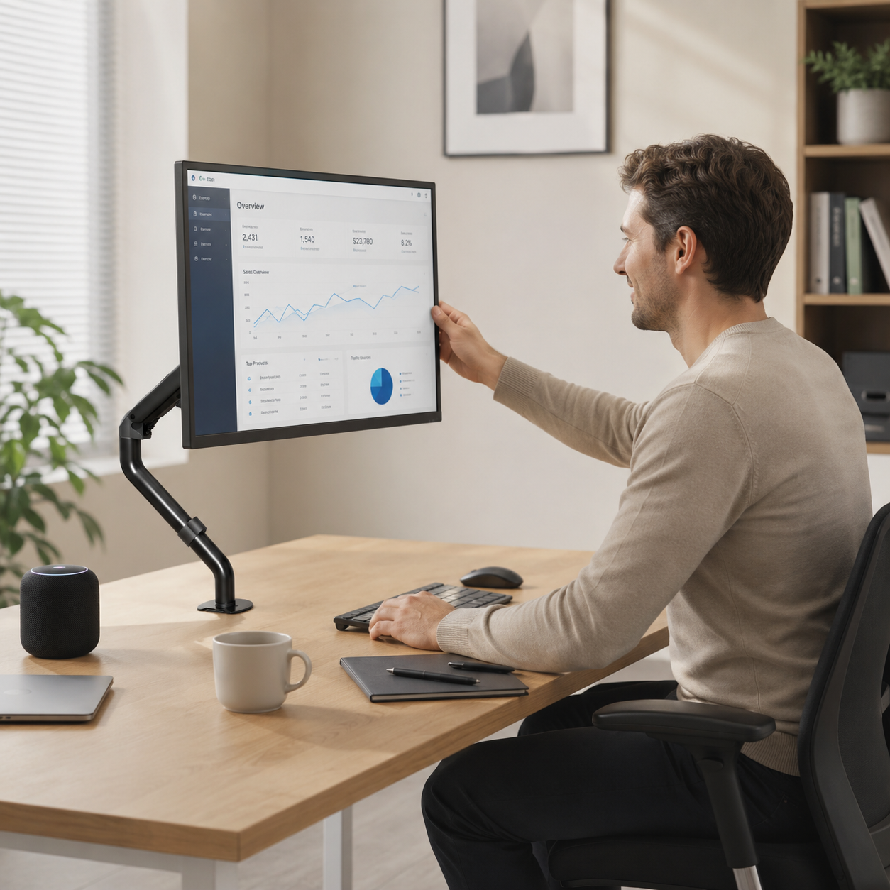 Hiwl Monitor Arm Stand, Up to 32 inch, C-Clamp Mount