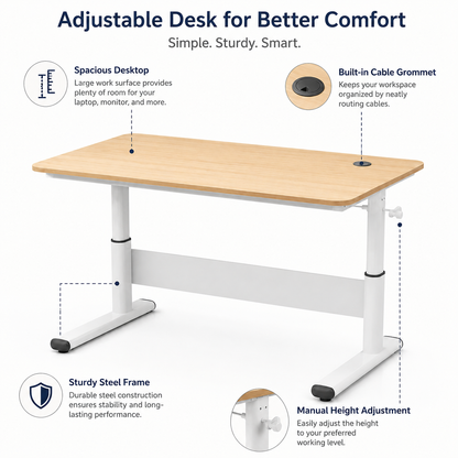 Hiwl Manual Height Adjustable Desk, 120 x 60 cm, Wood Finish