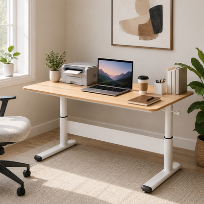 Hiwl Manual Height Adjustable Desk, 120 x 60 cm, Wood Finish