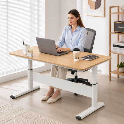 Hiwl Manual Height Adjustable Desk, 120 x 60 cm, Wood Finish