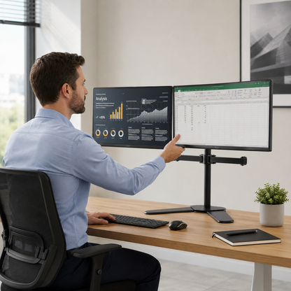 Hiwl Dual Monitor Base Stand, Up to 32 inch, 360 Rotation