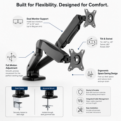 Hiwl Dual Monitor Mobile Base Stand, 13-27 inch, Height Adjustable