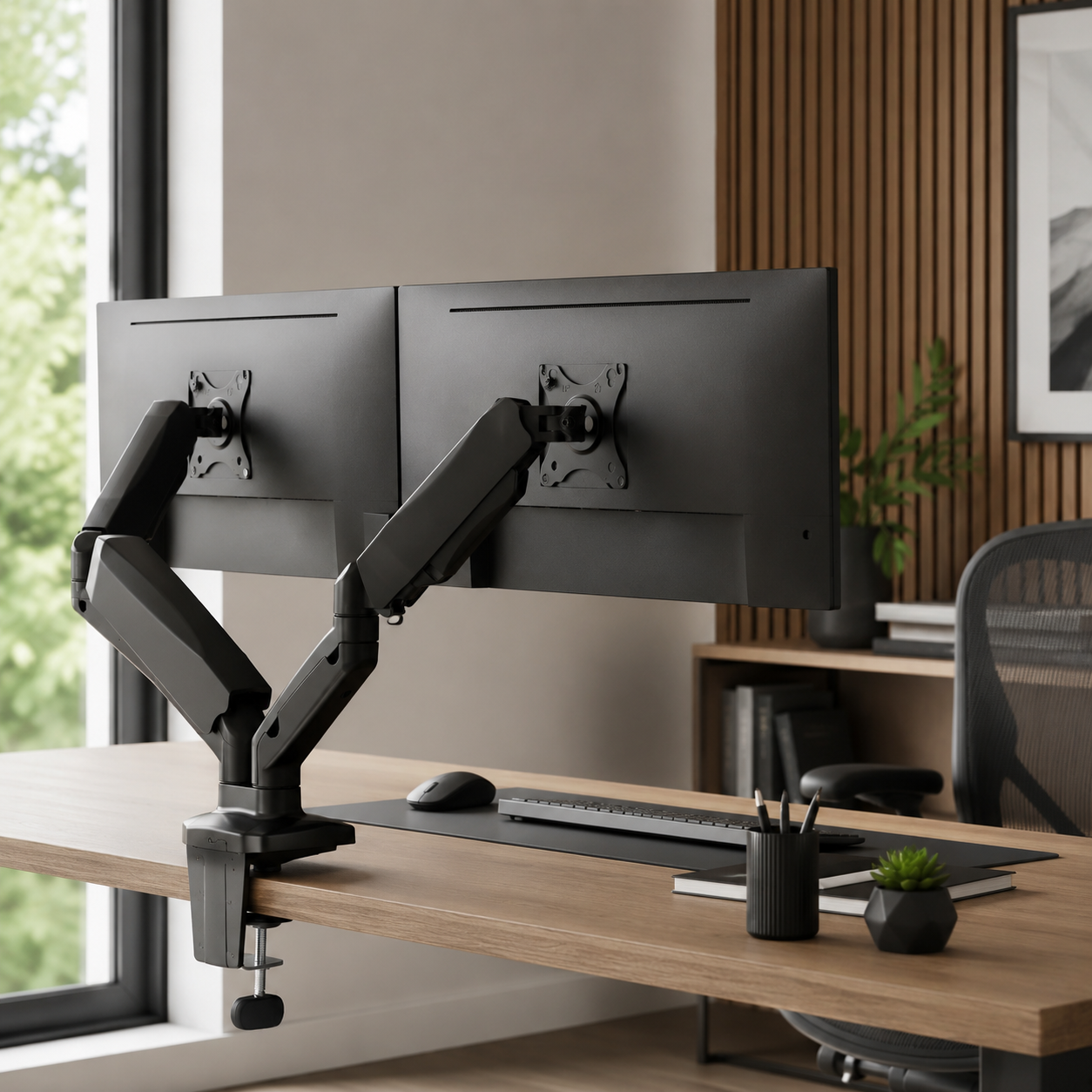 Hiwl Dual Monitor Mobile Base Stand, 13-27 inch, Height Adjustable