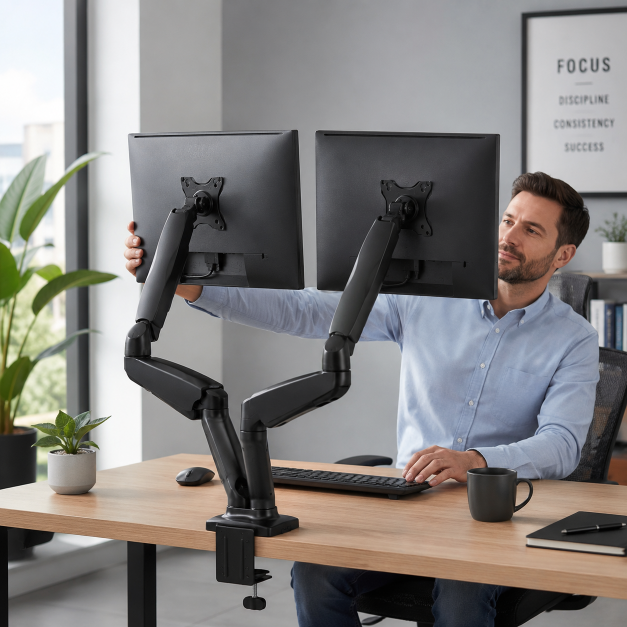 Hiwl Dual Monitor Mobile Base Stand, 13-27 inch, Height Adjustable