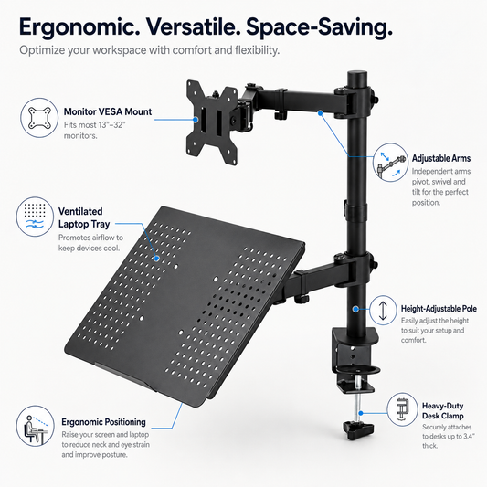 Hiwl Monitor and Laptop Desk Mount, 13-30 inch, Dual Arm