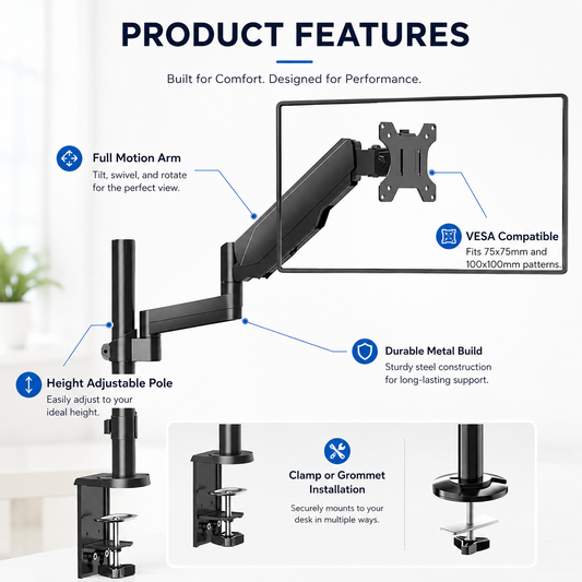 Hiwl Single Monitor Arm Stand, 22-35 inch, 2-12 kg