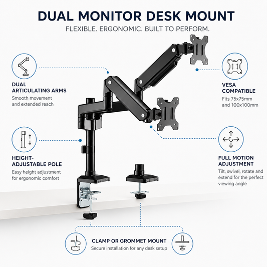 Hiwl Dual Monitor Arm Stand, 16-31 inch, Height Adjustable