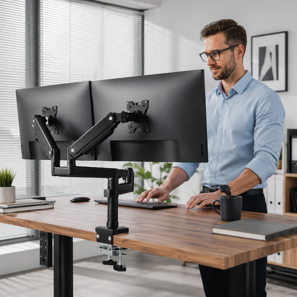 Hiwl Dual Monitor Arm Stand, 16-31 inch, Height Adjustable