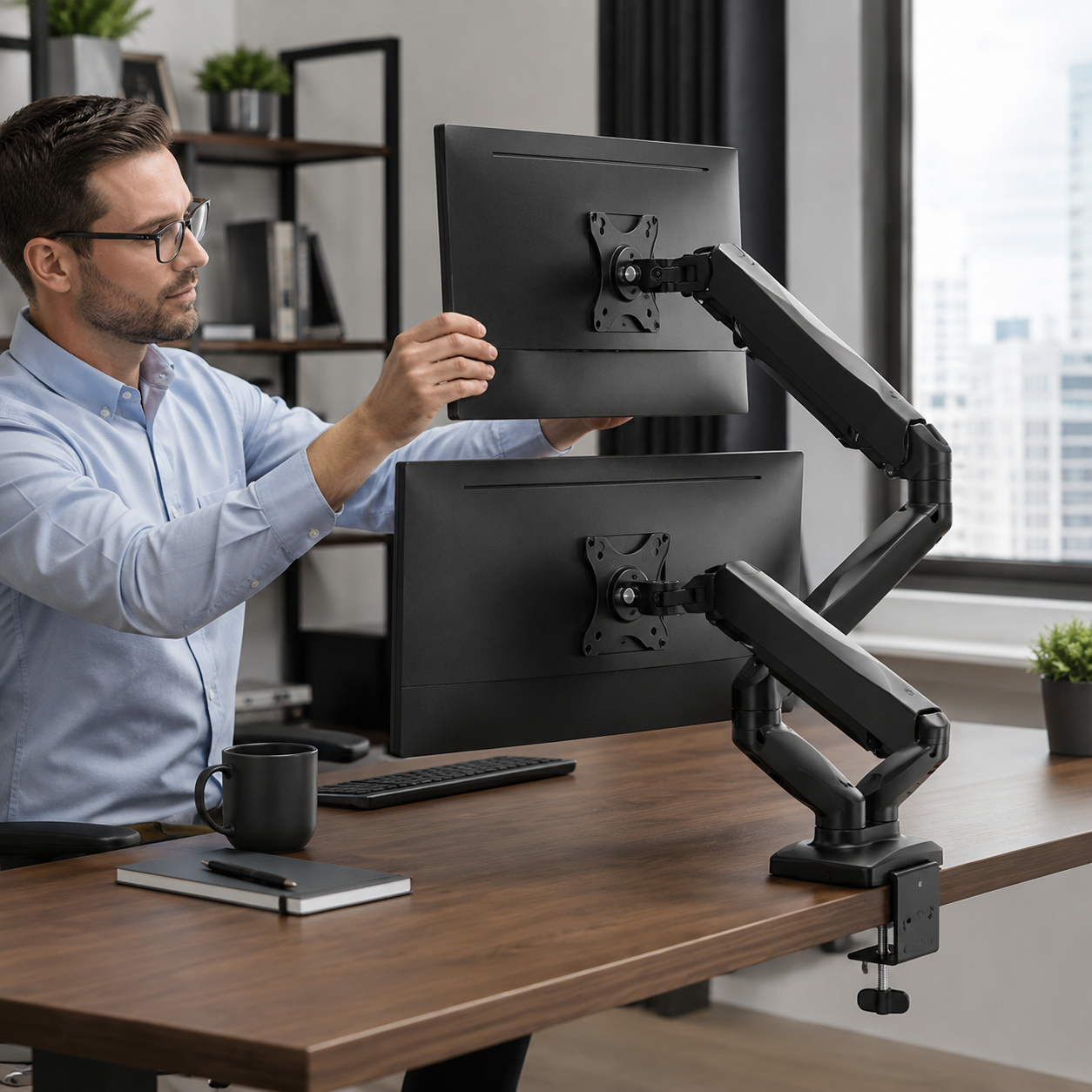 Hiwl Dual Monitor Arm Stand, 16-31 inch, 360 Rotation