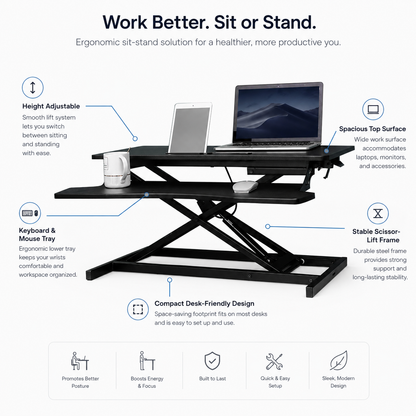 Hiwl Height Adjustable Desk Converter, 80 x 40 x 15 cm