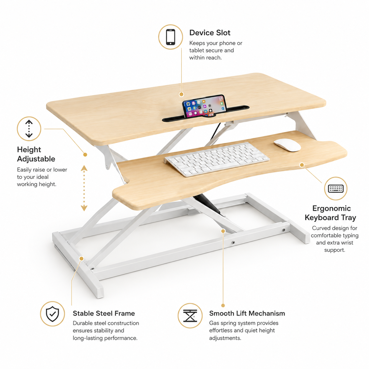Hiwl Height Adjustable Desk Converter, 80 x 40 x 15 cm