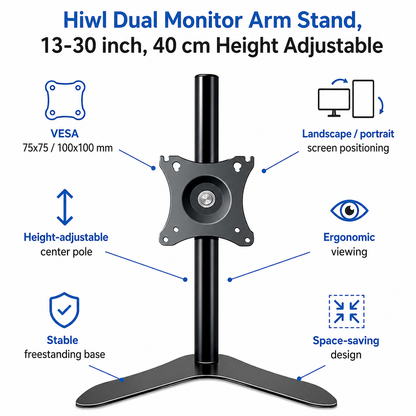Hiwl Dual Monitor Arm Stand, 13-30 inch, 40 cm Height Adjustable