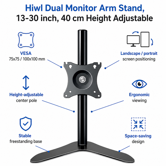 Hiwl Dual Monitor Arm Stand, 13-30 inch, 40 cm Height Adjustable
