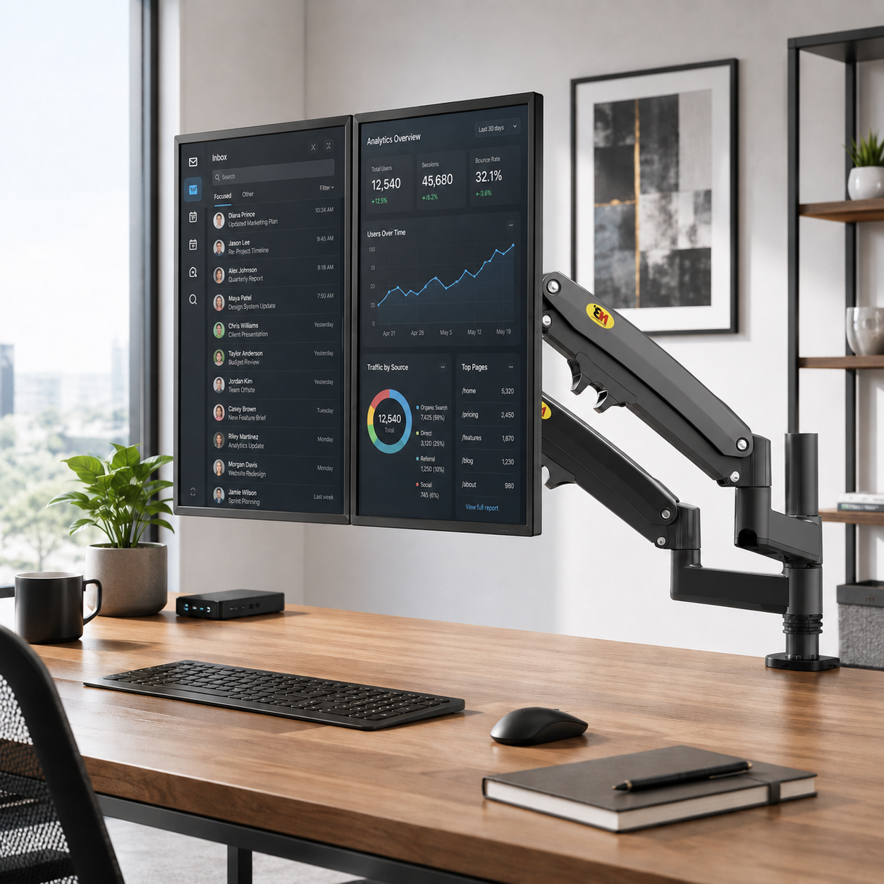 Hiwl NB Dual Monitor Wall Mount, 22-32 inch, Vertical Stack