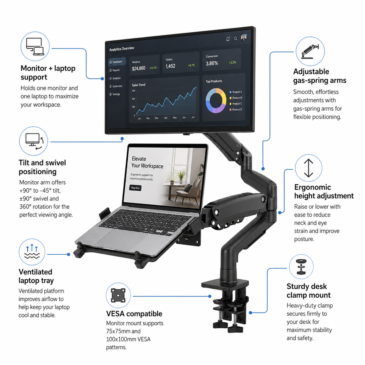 Hiwl NB F160-FP Monitor and Laptop Mount, 17-30 inch, 2-9 kg