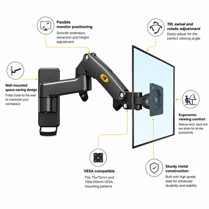 Hiwl NB F150 Monitor Wall Mount, 17-35 inch, 3-12 kg Full Motion