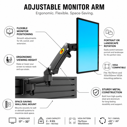 Hiwl NB Monitor Desk Mount, 17-27 inch, Gas Spring Arm