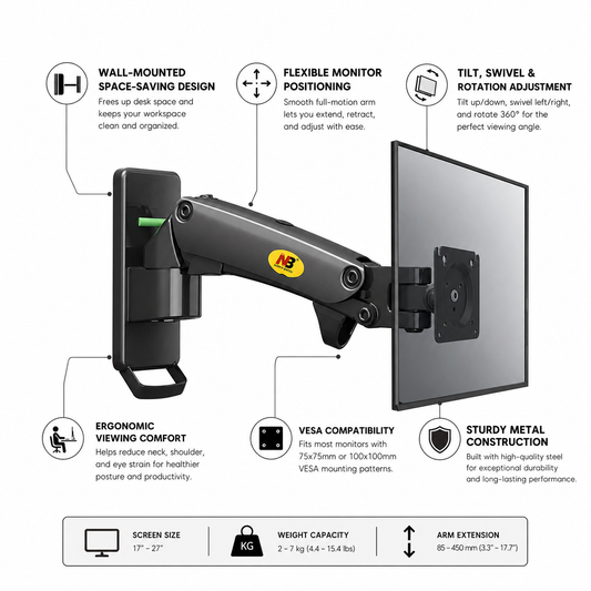 Hiwl NB F120 Monitor Wall Mount, 17-27 inch, Air Pressure Arm