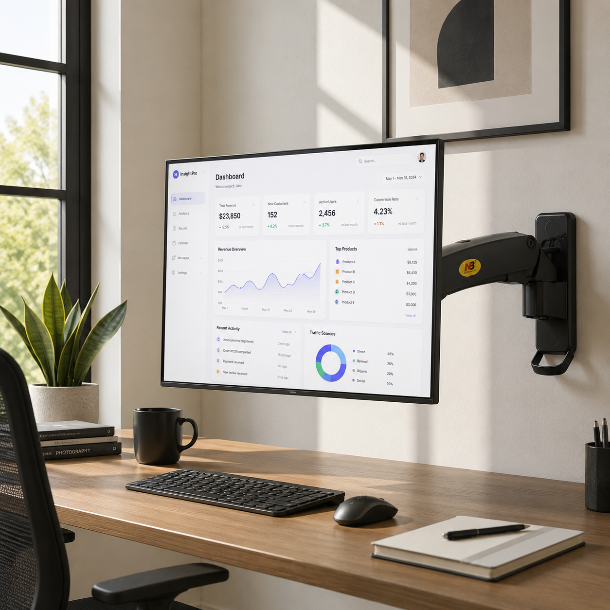 Hiwl NB F120 Monitor Wall Mount, 17-27 inch, Air Pressure Arm