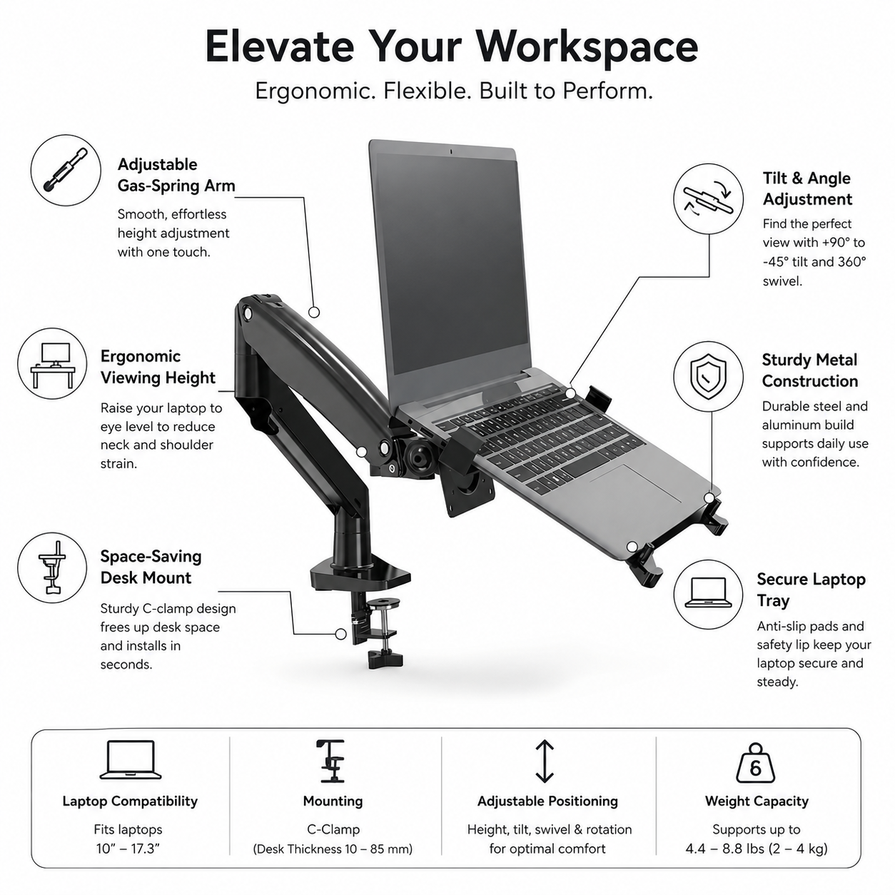 Hiwl NB H180-FP Dual Monitor Desk Mount, 22-32 inch, 2-12 kg