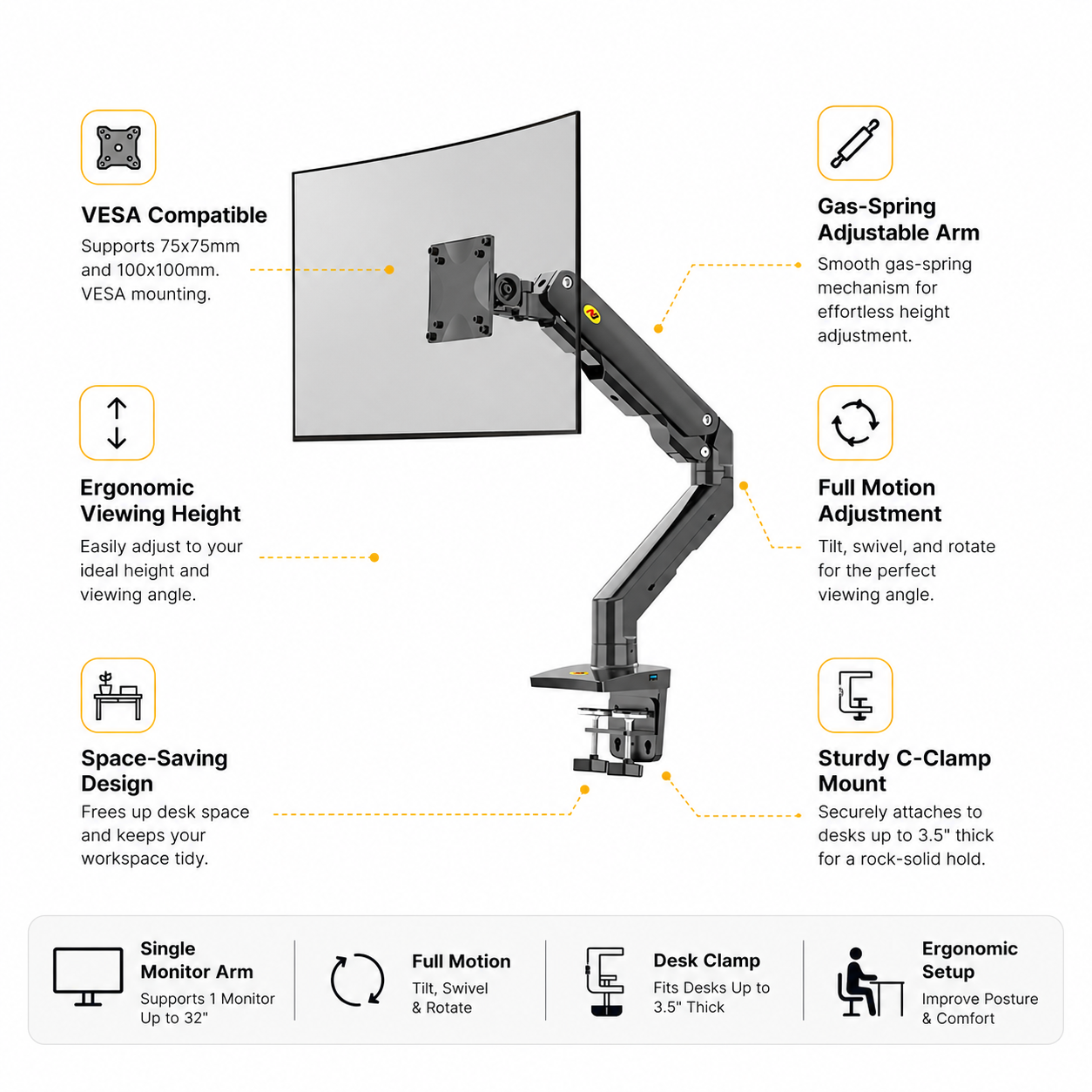 Hiwl NB G50 Heavy Duty Monitor Mount, 27-45 inch, 5-16 kg