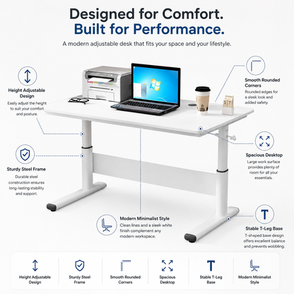 Hiwl Manual Height Adjustable Desk, 100 x 60 cm, Wood Finish