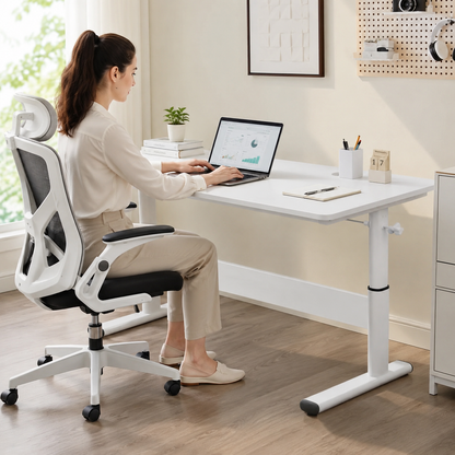 Hiwl Manual Height Adjustable Desk, 100 x 60 cm, Wood Finish